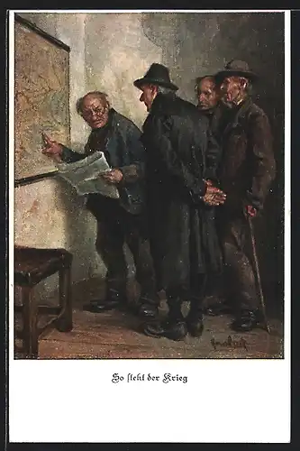 AK Rotes Kreuz, So steht der Krieg, Männer beraten über die Kriegslage