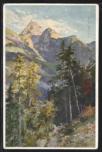 Künstler-AK Edward Theodore Compton: Kahlersberg, Blick von der Herrenroint zum Berg