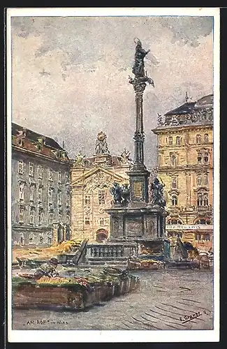 Künstler-AK Ernst Graner: Wien, Am Hof, Mariensäule, Marktstand