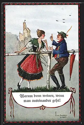 Künstler-AK Hans Boettcher: Warum denn weinen..., Paar in Tracht