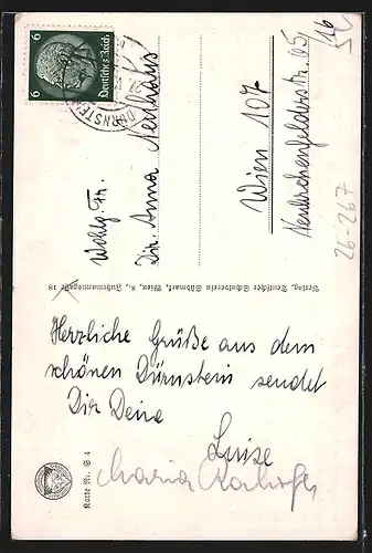 Künstler-AK Dürnstein, Panorama und Schloss