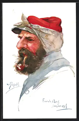 Künstler-AK Em. Dupuis: Four de Paris Janvier 1915, Französischer Soldat in Uniform mit Pfeife, Nos Poilus No 9
