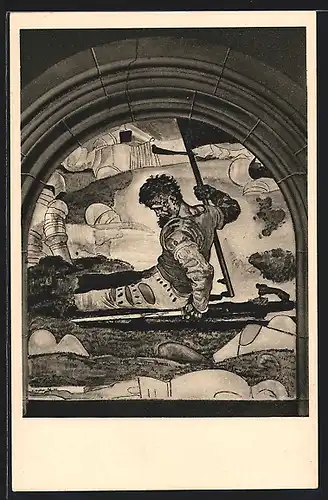 Künstler-AK Ferdinand Hodler: Rückzug von Marignano, Linkes Seitenbild, Schlacht bei Marignano