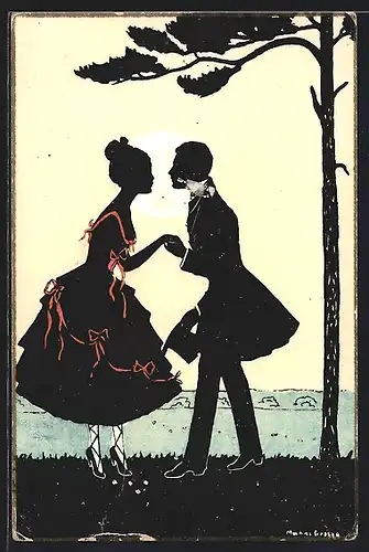 Künstler-AK Manni Grosze: Dame und Herr als Schattenbild