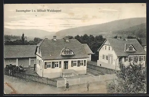 AK Waldkappel, Bauerngüter I und II mit Strasse und Bergblick aus der Vogelschau