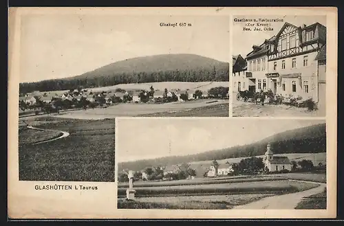 AK Glashütten, Ortsansicht, Gasthaus & Restauration Zur Krone