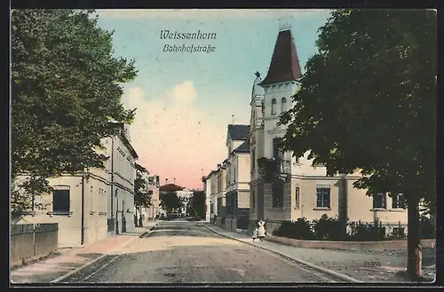 AK Weissenhorn, Bahnhofstrasse mit Turmgebäude