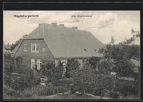 AK Magdeburgerforth, Alte Oberförsterei mit Garten aus der Vogelschau