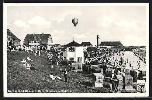 AK Büsum, Ballon über dem Nordseebad, Leuchtturm