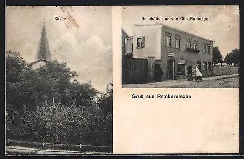 AK Remkersleben, Geschäftshaus von Otto Rabethge, Kirche