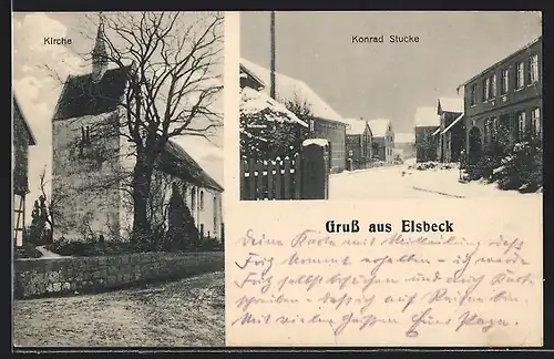 AK Esbeck, Kirche, Strasse Konrad Stucke im Winter