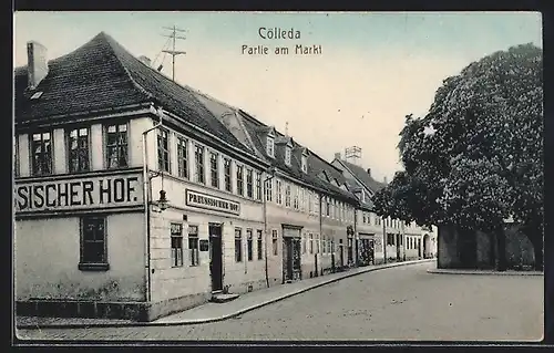 AK Cölleda, Partie am Markt mit Hotel Preussischer Hof