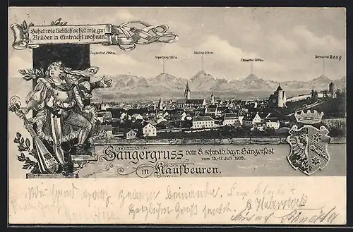 AK Kaufbeuren, 8. schwäb. bayr. Sängerfest 1905, Ortsansicht, Wappen