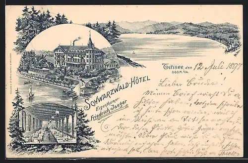 Lithographie Titisee, Am Schwarzwald Hotel von Friedrich Jaeger