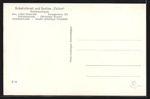 AK Schwetzingen, Bahnhofhotel und Saalbau Falken