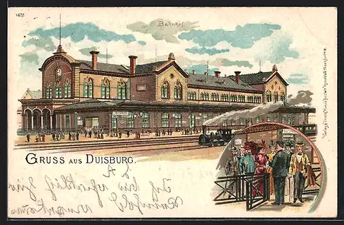 Lithographie Duisburg, Bahnhof von der Gleisseite