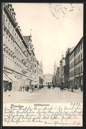 AK München, Blick in die Schellingstrasse