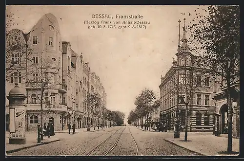 AK Dessau, Litfasssäule in der Franzstrasse