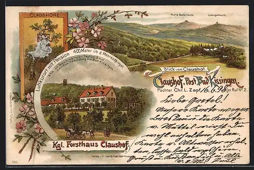 Lithographie Claushof /Bad Kissingen, Kgl. Forsthaus mit Pension