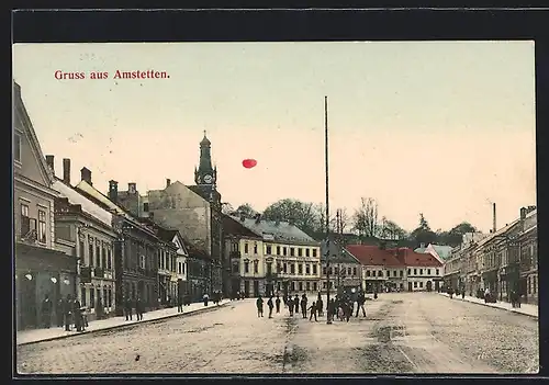 AK Amstetten, Strassenpartie mit Hotel Schmidl