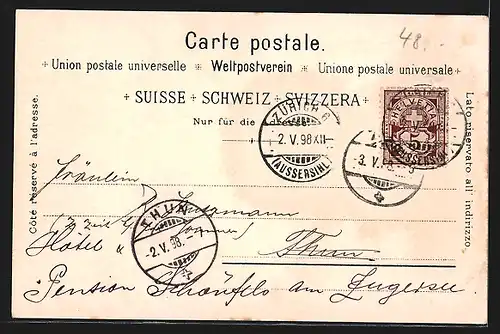 Lithographie Aarau, Zschokke-Denkmal, Kantonsschule, Gerechtigkeits-Brunnen