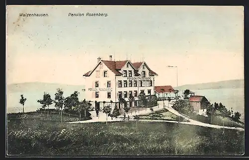 AK Walzenhausen, Pension Rosenberg mit Strasse und Wasserblick