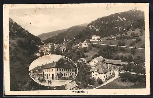 AK Waldenburg, Gasthof zum Löwen mit Strasse, Gesamtansicht aus der Vogelschau