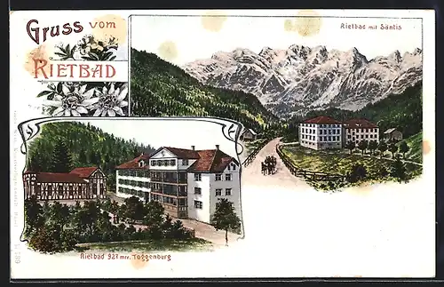 AK Nesslau, Kurhotel Rietbad, Mehrfachansichten