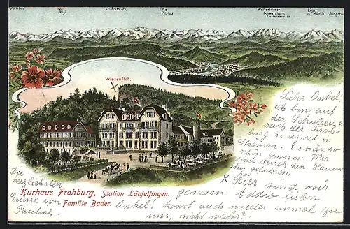 Künstler-AK Läufelfingen, Hotel Kurhaus Frohburg, Alpen-Panorama