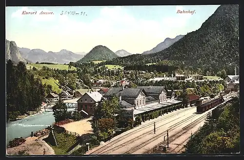 AK Aussee, Panorama mit Bahnhof