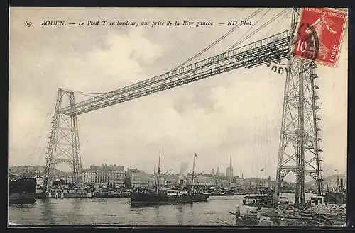 AK Rouen, Le Pont Transbordeur, vue prise de la Rive gauche, Schwebefähre