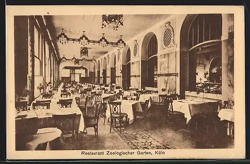 Künstler-AK Köln, Zoologischer Garten, Motiv aus dem Restaurant