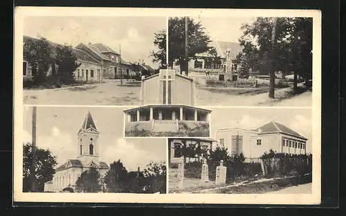 AK Tesany, Strassenpartie, Kirche, Denkmal