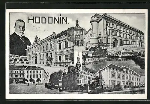 AK Göding / Hodonin, Strassenpartie, Blick auf verschiedene Gebäude