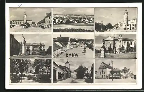 AK Kyjov, Ortsansicht, Strassenpartie, Platz, Blick zur Kirche