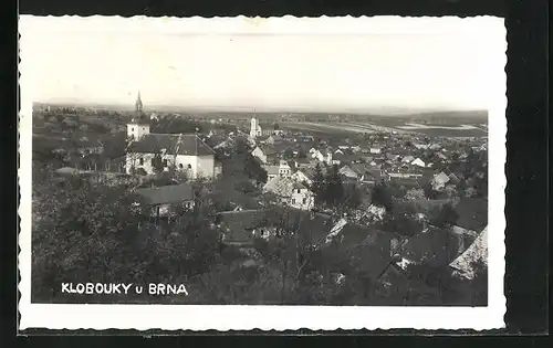 AK Klobouky u Brna, Panorama mit Kirche