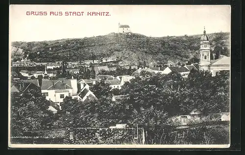 AK Kanitz, Ortsansicht mit Kirche im Hintergrund