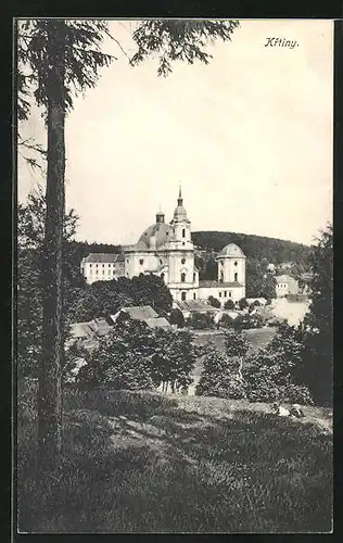 AK Krtiny, Feldpartie mit Blick zum Schloss