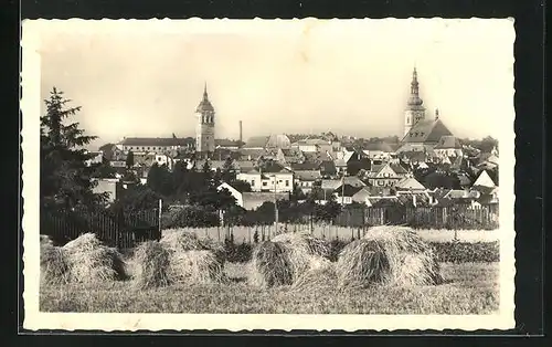 AK Wischau / Vyskov, Totalansicht mit Kirchen