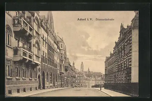 AK Adorf i. V., Bismarckstrasse im Sonnenschein