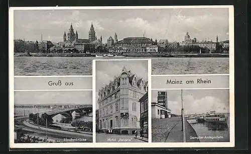 AK Mainz / Rhein, Hotel Bavaria, Dampfer-Anlegestelle