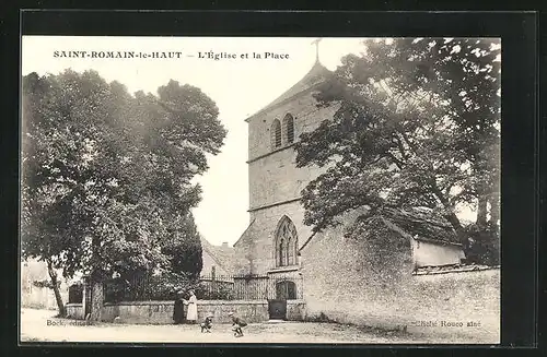 AK Saint-Romain-le-Haut, L`Église et la Place