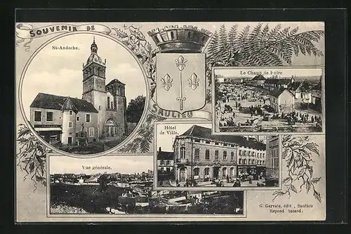 AK Saint-Andoche, le Champ de Foire, Hotel de Ville, Vue Générale