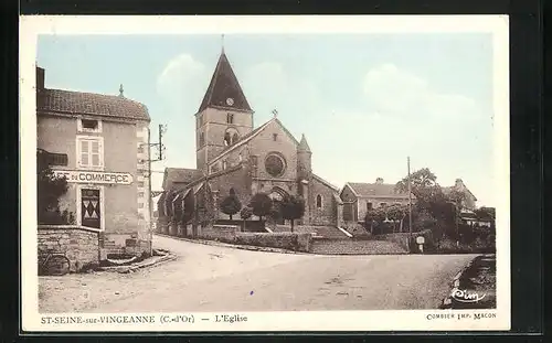 AK St-Seine-sur-Vingeanne, L`Eglise, Café du Commerce