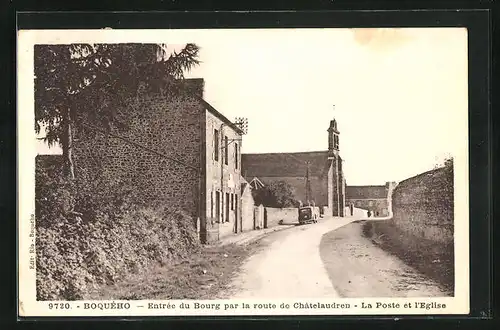AK Boquého, Entrée du Bourg par la route de Châtelaudren, La Poste et l`Eglise
