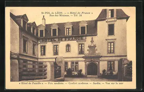 AK St-Pol-de-Léon, Hôtel de France, Rue des Minimes