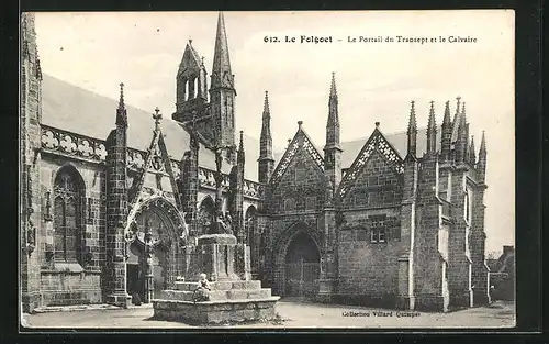 AK Le Folgoet, Le Portail du Transept et le Calvaire