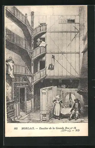 Künstler-AK Morlaix, Escalier de la Grande Rue no 14