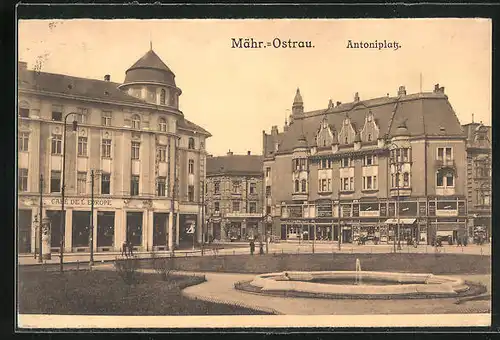 AK Mähr.-Ostrau, Antoniplatz mit Geschäften