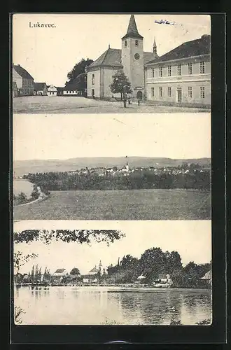 AK Lukavec, Kirche, Wiesenlandschaft, Seeidylle